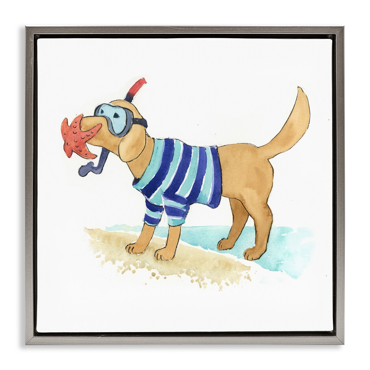 Stupell Industries Sandy Dog with Snorkel Framed Floater Canvas Wall Art Design by Geoff Allen